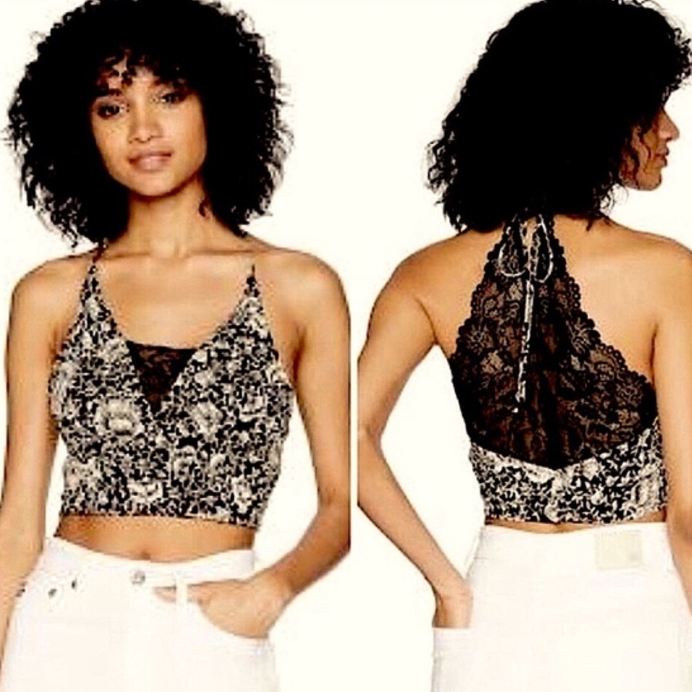 Free People Intimately The Century Lace Contrast Brami Black Cream Size Small